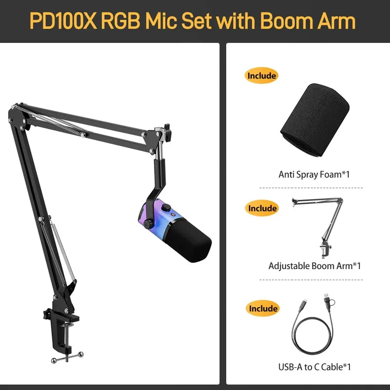 MAONO PD100X USB Dynamic Microphone – Cardioid Studio Mic with Gain Control, RGB Lighting & Zero-Latency Monitoring for Podcast, Streaming, Gaming