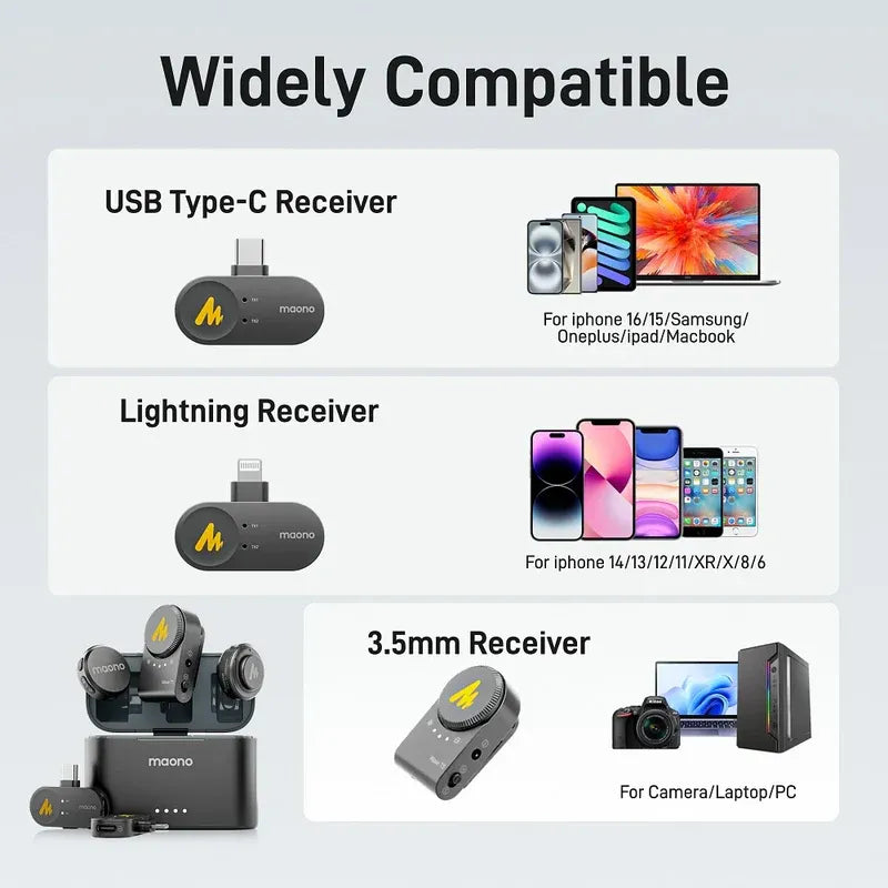 Maono WAVE T5 Dual Wireless Lavalier Microphone System for Camera, iPhone, and Android