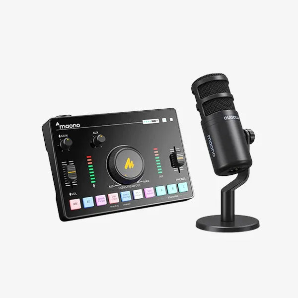MAONO AMC2 NEO Audio Mixer – Portable Podcast Console with Dual Mic Inputs, Bluetooth, Voice FX, and USB Interface for Streaming & Recording (Black)