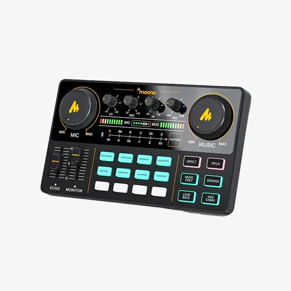 Maono Maonocaster Lite AU-AM200 Podcast Console, USB-C Audio Interface, 48kHz/16-bit, 8 Sound Pads, Voice FX, XLR/3.5mm, Loopback