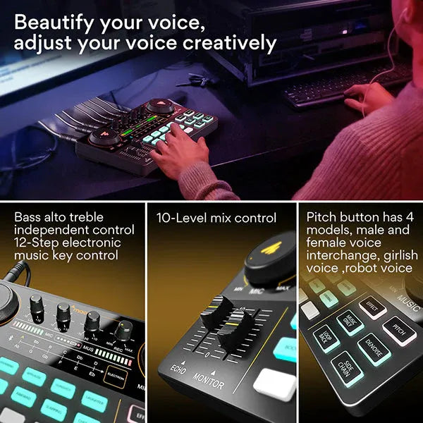 Maono Maonocaster Lite AU-AM200 Podcast Console, USB-C Audio Interface, 48kHz/16-bit, 8 Sound Pads, Voice FX, XLR/3.5mm, Loopback
