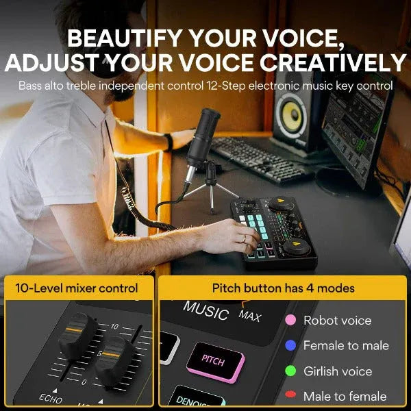 Maono Maonocaster Lite AU-AM200 Podcast Console, USB-C Audio Interface, 48kHz/16-bit, 8 Sound Pads, Voice FX, XLR/3.5mm, Loopback