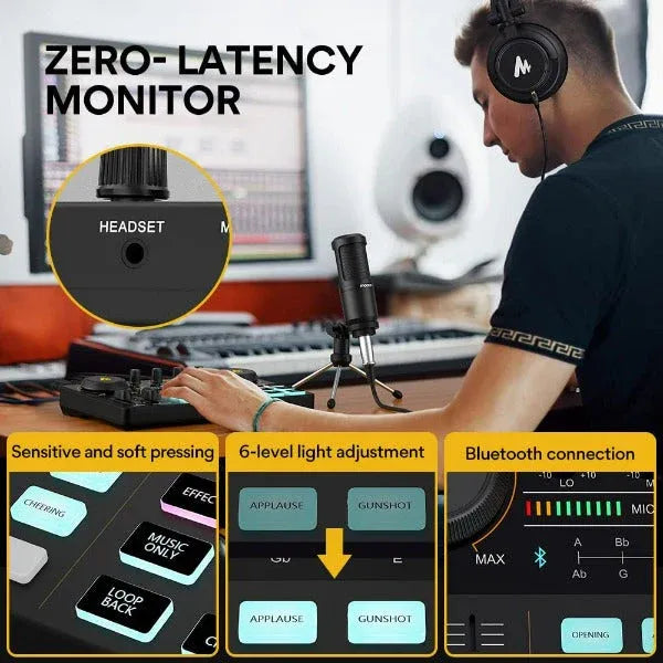 Maono Maonocaster Lite AU-AM200 Podcast Console, USB-C Audio Interface, 48kHz/16-bit, 8 Sound Pads, Voice FX, XLR/3.5mm, Loopback