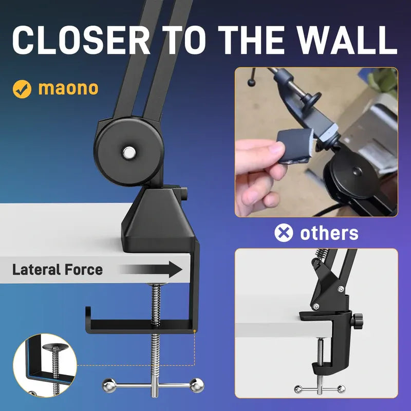 MAONO BA37 Microphone Boom Arm, Heavy-Duty Adjustable Desk Stand, Upgraded C-Clamp, 3/8″–5/8″ Adapter, Cable Management