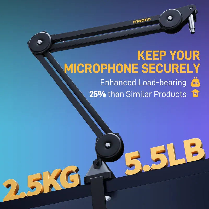 MAONO BA37 Microphone Boom Arm, Heavy-Duty Adjustable Desk Stand, Upgraded C-Clamp, 3/8″–5/8″ Adapter, Cable Management