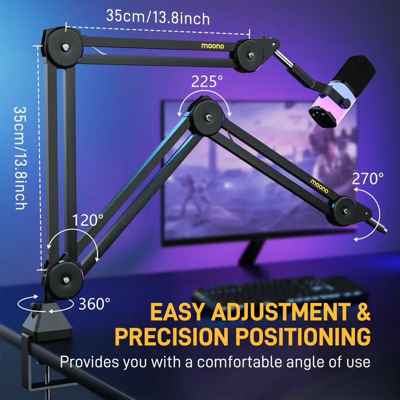 MAONO BA37 Microphone Boom Arm, Heavy-Duty Adjustable Desk Stand, Upgraded C-Clamp, 3/8″–5/8″ Adapter, Cable Management