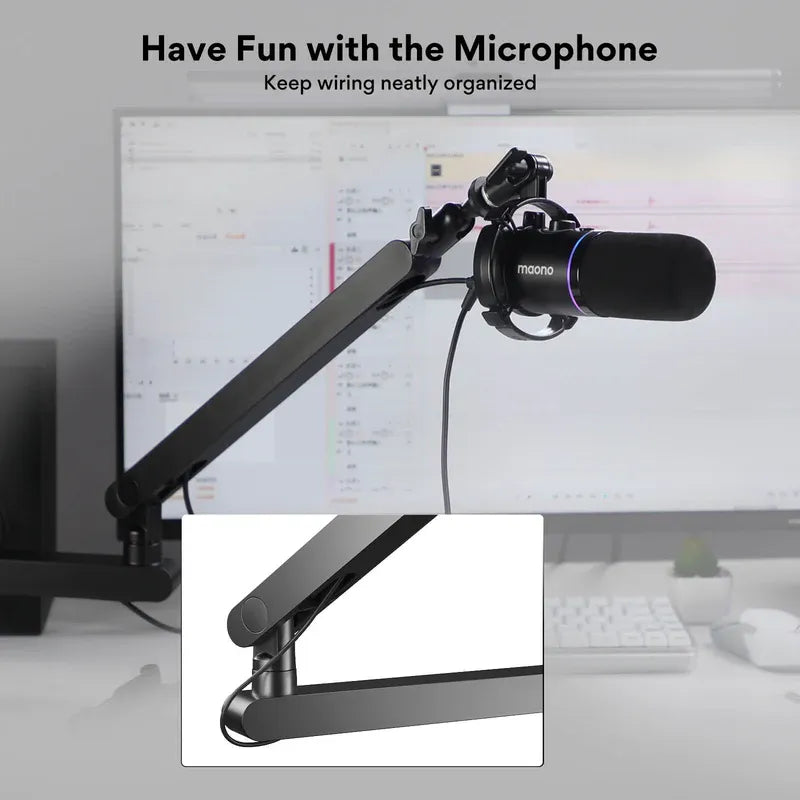 MAONO BA92 Adjustable Microphone Arm Stand – Heavy-Duty Metal Boom with 360° Rotation, Shock Absorber & Desk Clamp for Podcast, Studio, Streaming