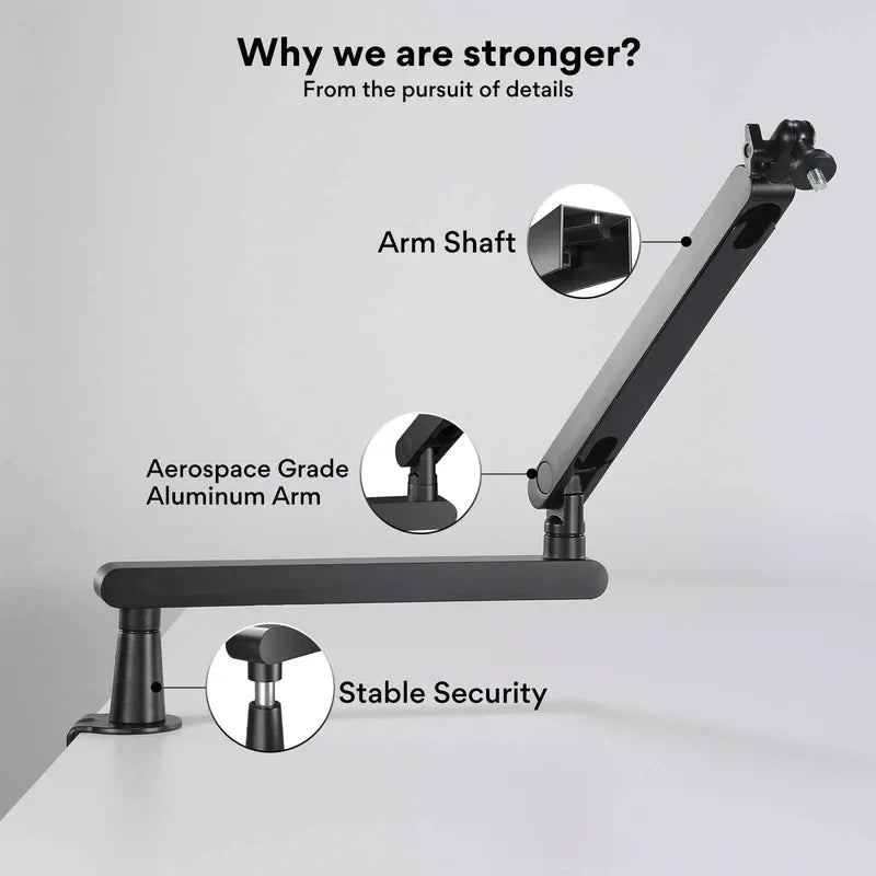 MAONO BA92 Adjustable Microphone Arm Stand – Heavy-Duty Metal Boom with 360° Rotation, Shock Absorber & Desk Clamp for Podcast, Studio, Streaming