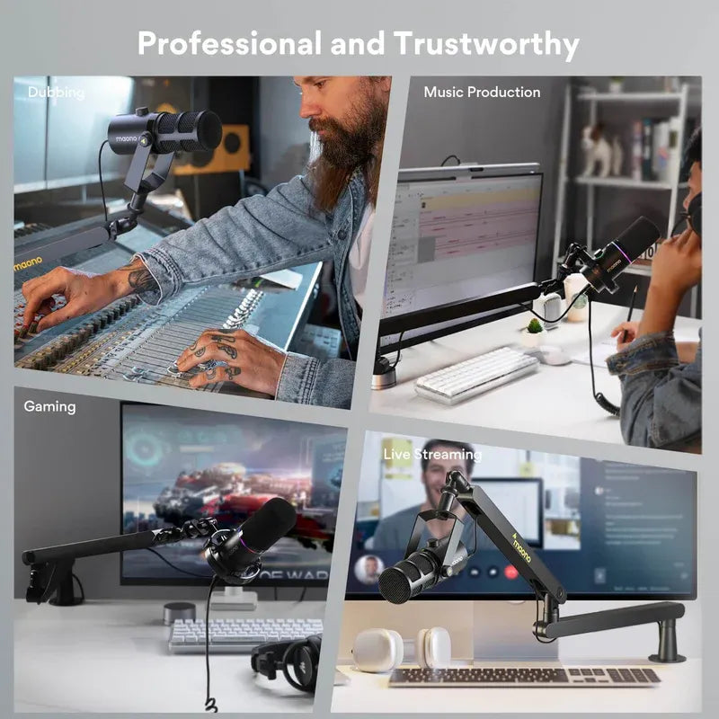MAONO BA92 Adjustable Microphone Arm Stand – Heavy-Duty Metal Boom with 360° Rotation, Shock Absorber & Desk Clamp for Podcast, Studio, Streaming