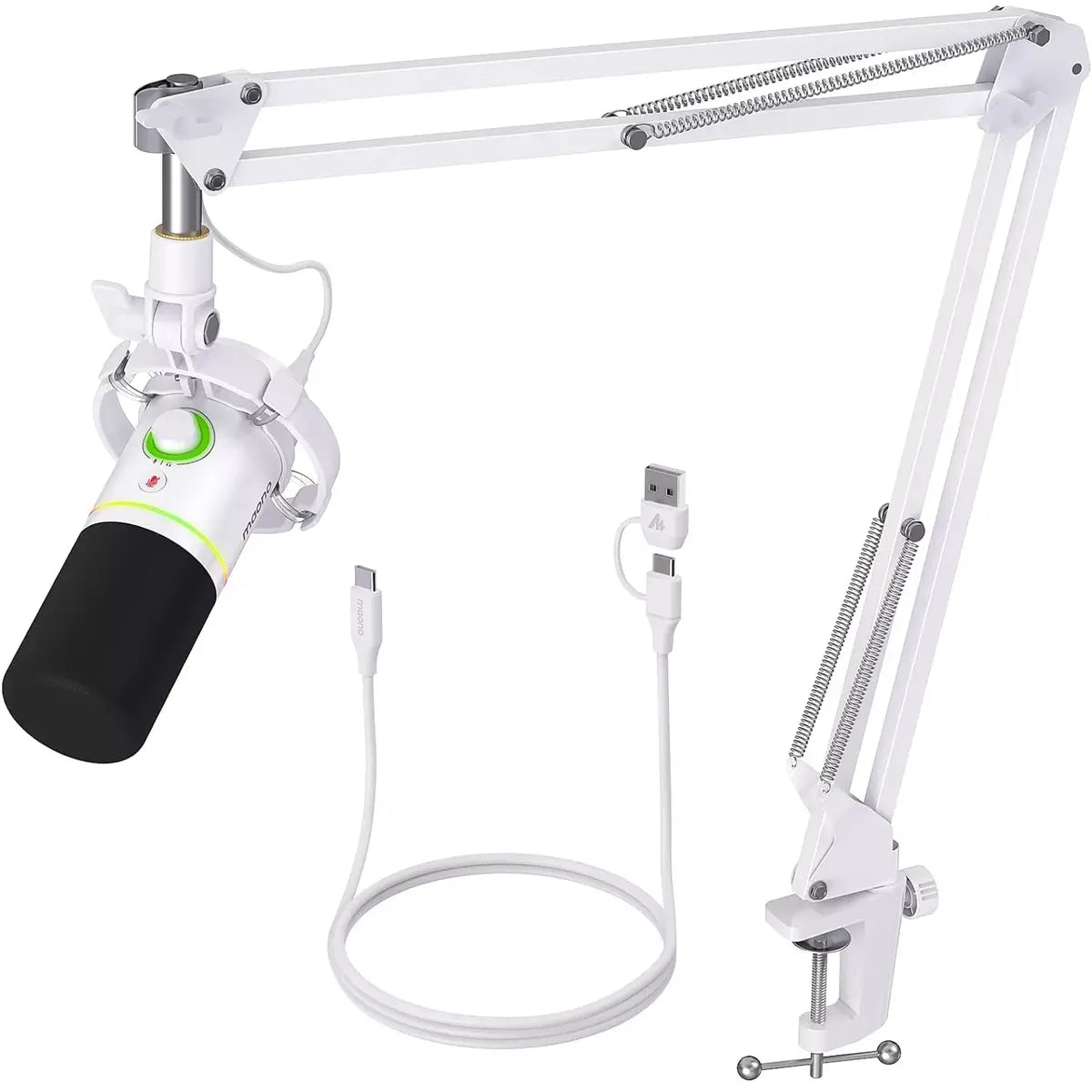 MAONO PD200X White Dynamic USB/XLR Microphone – Studio-Grade Streaming Mic with RGB Light, Gain Control & Zero-Latency Monitoring for Podcast, Gaming