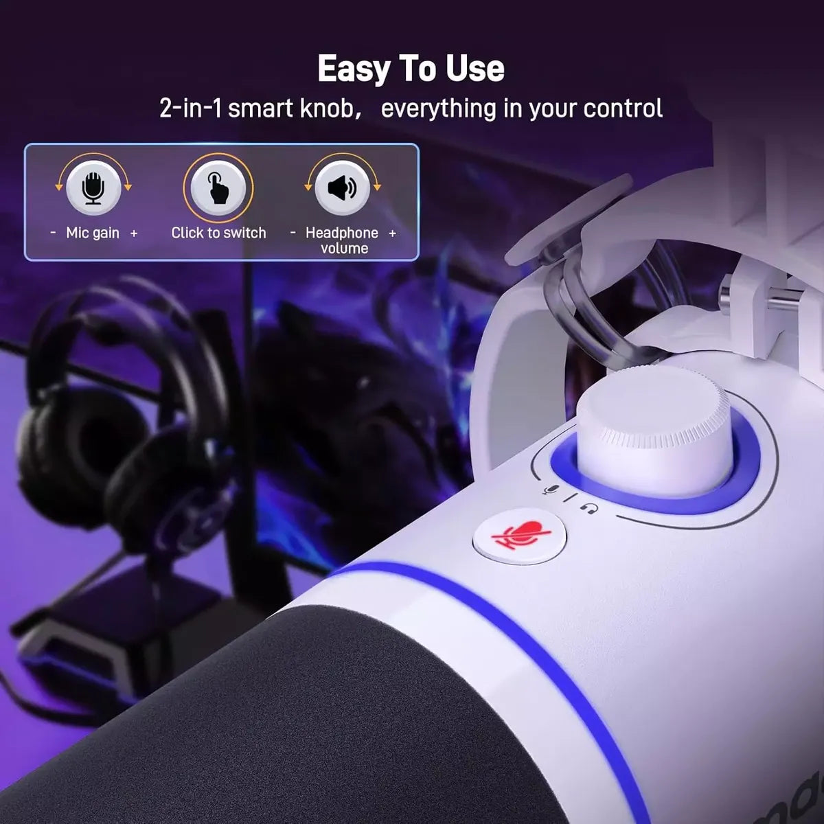 MAONO PD200X White Dynamic USB/XLR Microphone – Studio-Grade Streaming Mic with RGB Light, Gain Control & Zero-Latency Monitoring for Podcast, Gaming