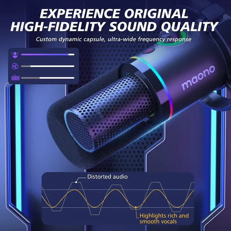 MAONO PD200X White Dynamic USB/XLR Microphone – Studio-Grade Streaming Mic with RGB Light, Gain Control & Zero-Latency Monitoring for Podcast, Gaming