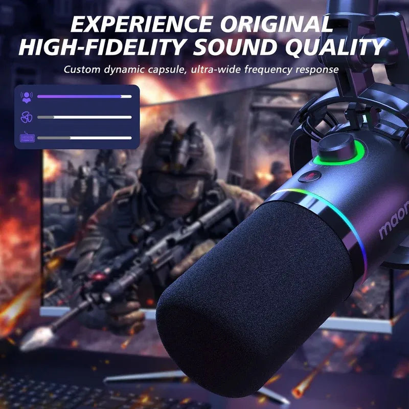 MAONO PD200X White Dynamic USB/XLR Microphone – Studio-Grade Streaming Mic with RGB Light, Gain Control & Zero-Latency Monitoring for Podcast, Gaming