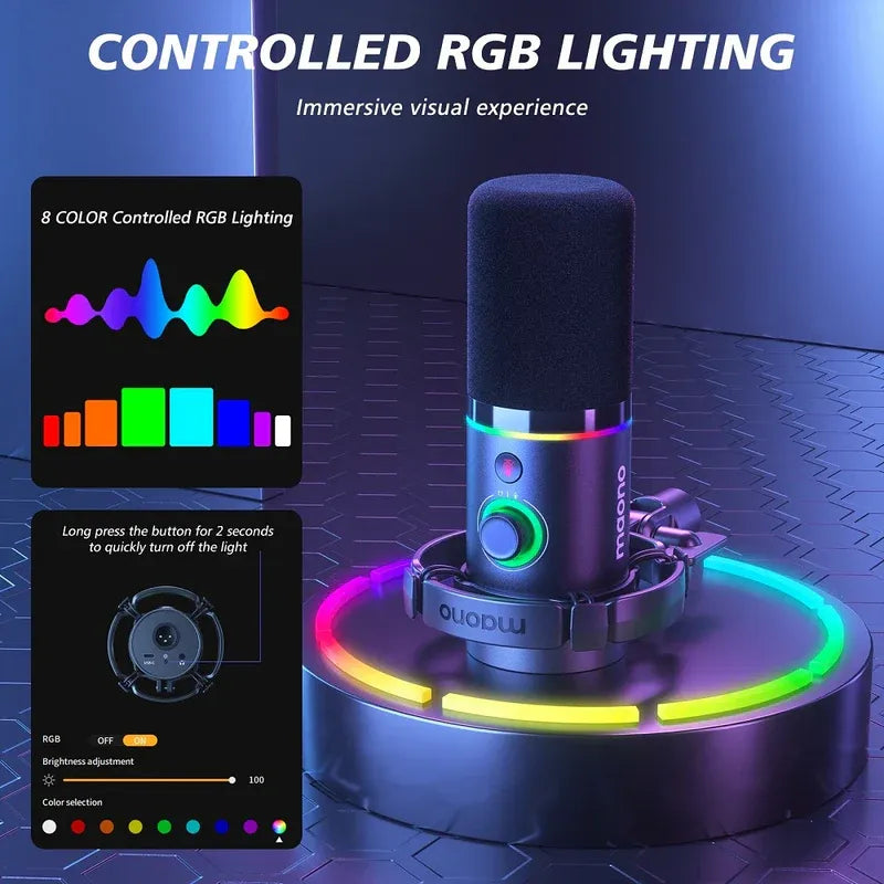 MAONO PD200X White Dynamic USB/XLR Microphone – Studio-Grade Streaming Mic with RGB Light, Gain Control & Zero-Latency Monitoring for Podcast, Gaming