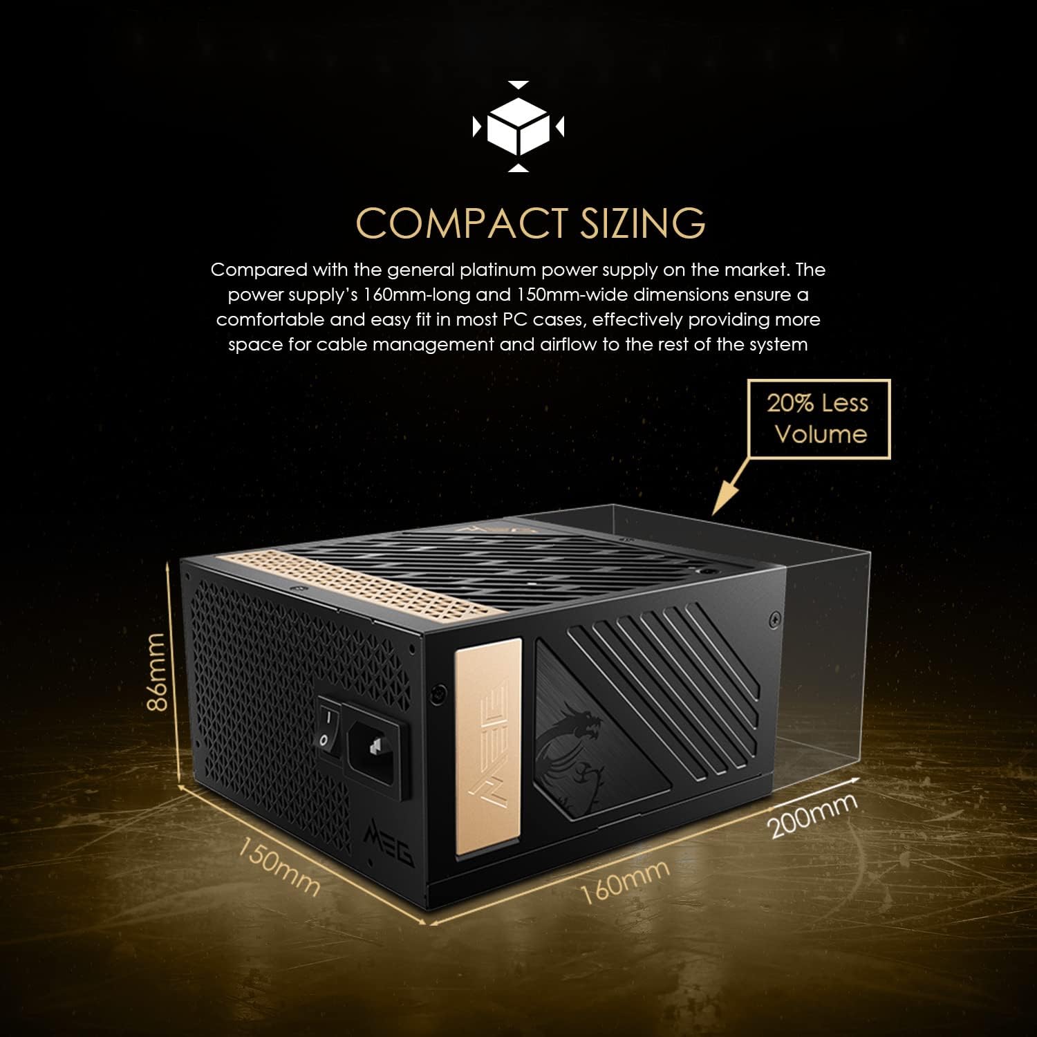 MSI MEG Ai1300P PCIE 5 & ATX 3.0 Gaming Power Supply - Full Modular - 80 Plus Platinum Certified 1300W - Compact Size - ATX PSU