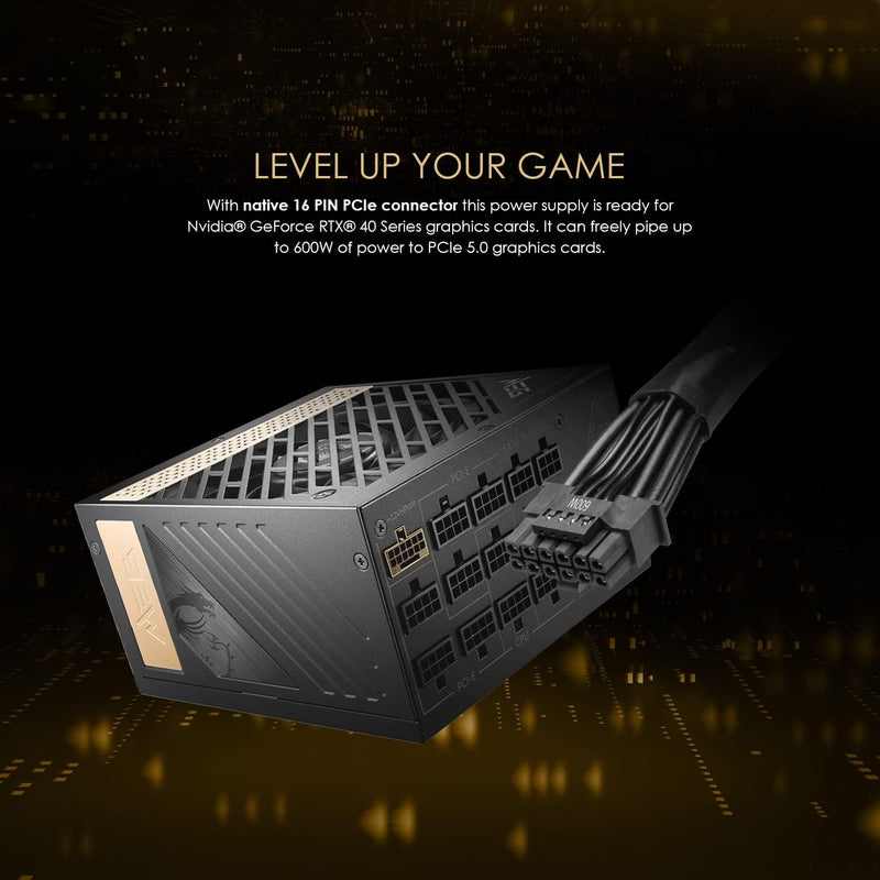 MEG Ai1300P PCIE 5 & ATX 3.0 Gaming Power Supply - Full Modular - 80 Plus Platinum Certified 1300W - Compact Size - ATX PSU