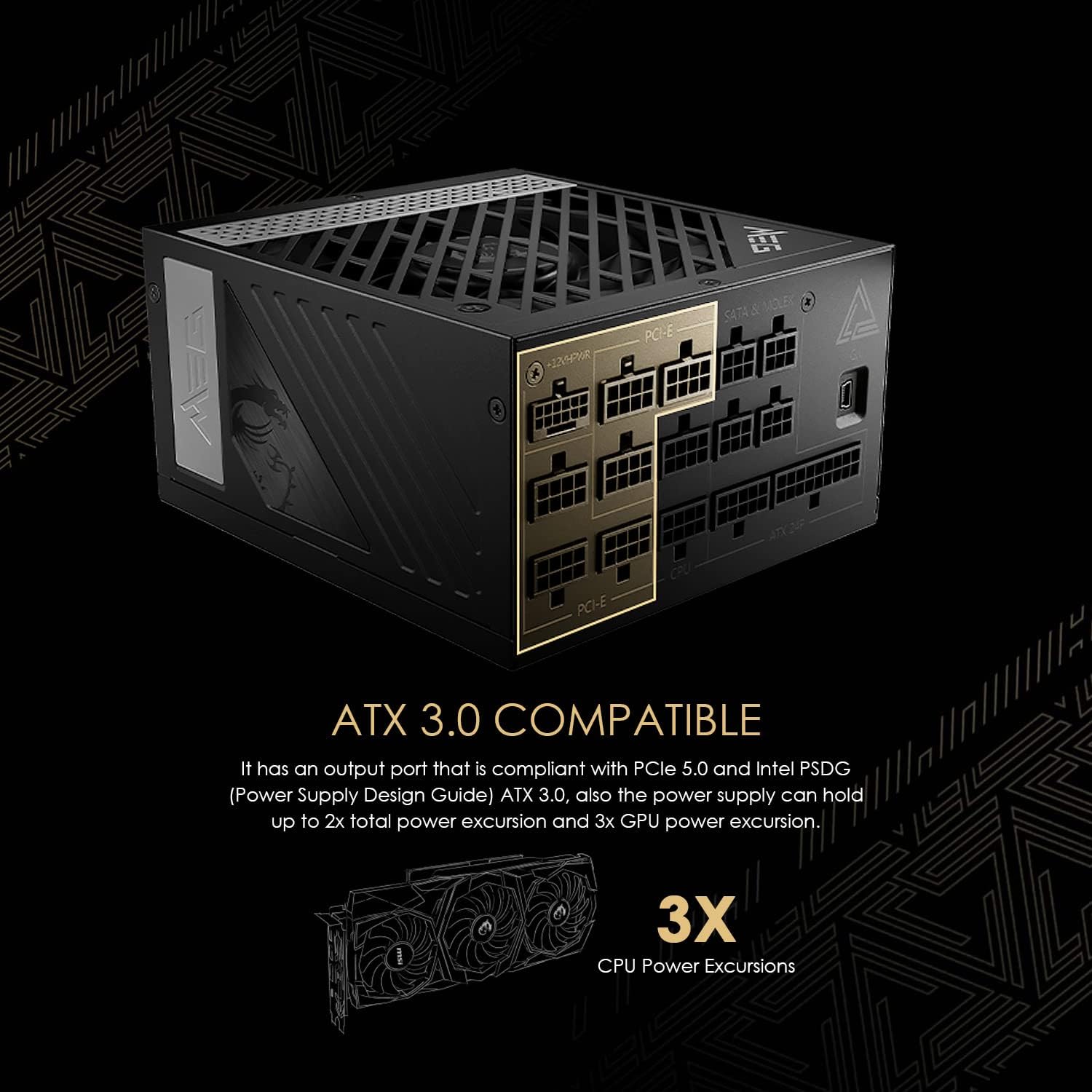 MSI MEG Ai1300P PCIE 5 & ATX 3.0 Gaming Power Supply - Full Modular - 80 Plus Platinum Certified 1300W - Compact Size - ATX PSU
