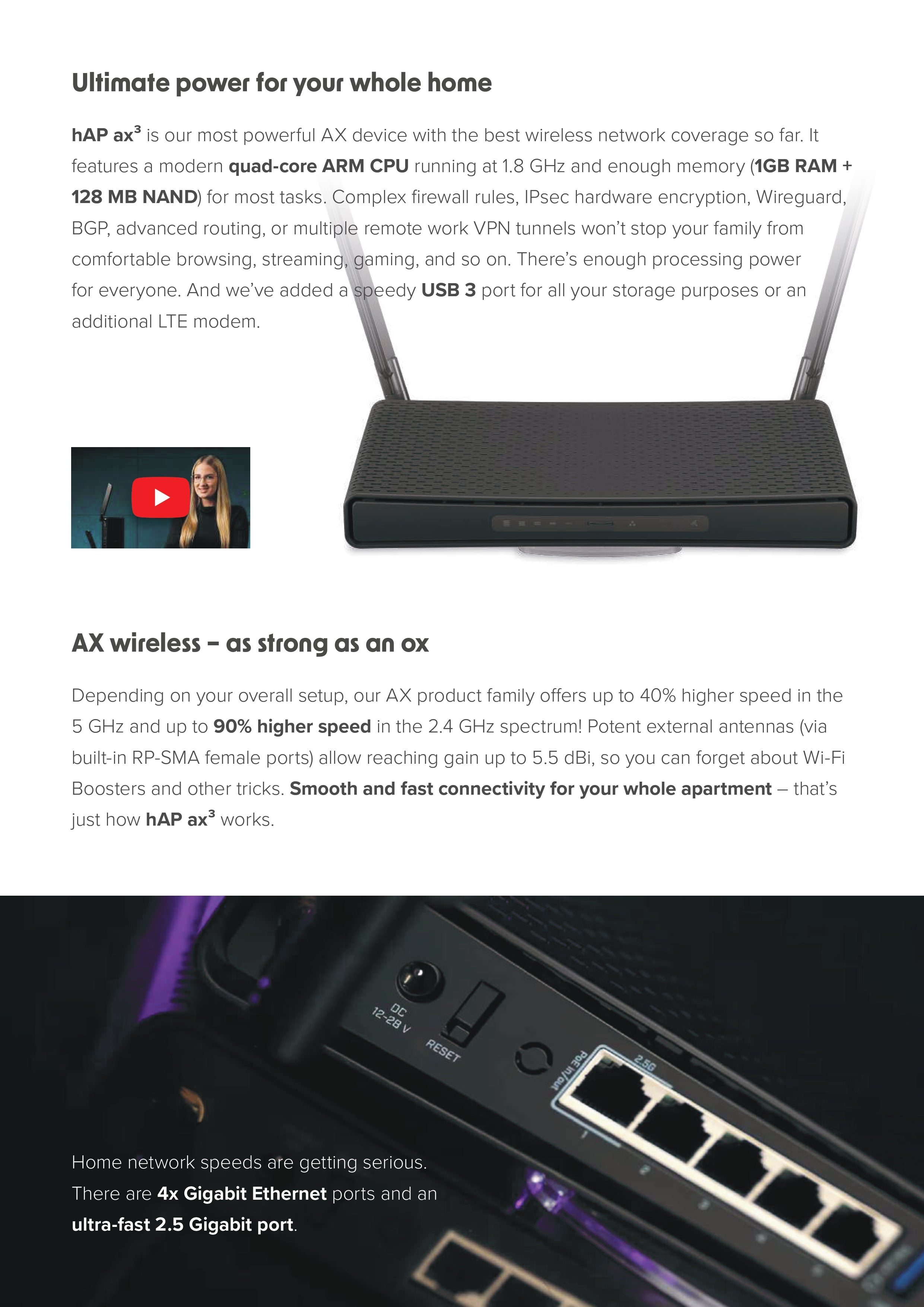 MikroTik hAP ax³ Gen 6 AX Home Access Point, Quad-Core 1.8GHz, 2.5G Ethernet, PoE, USB 3.0, WPA3, Dual-Band Wi-Fi 6