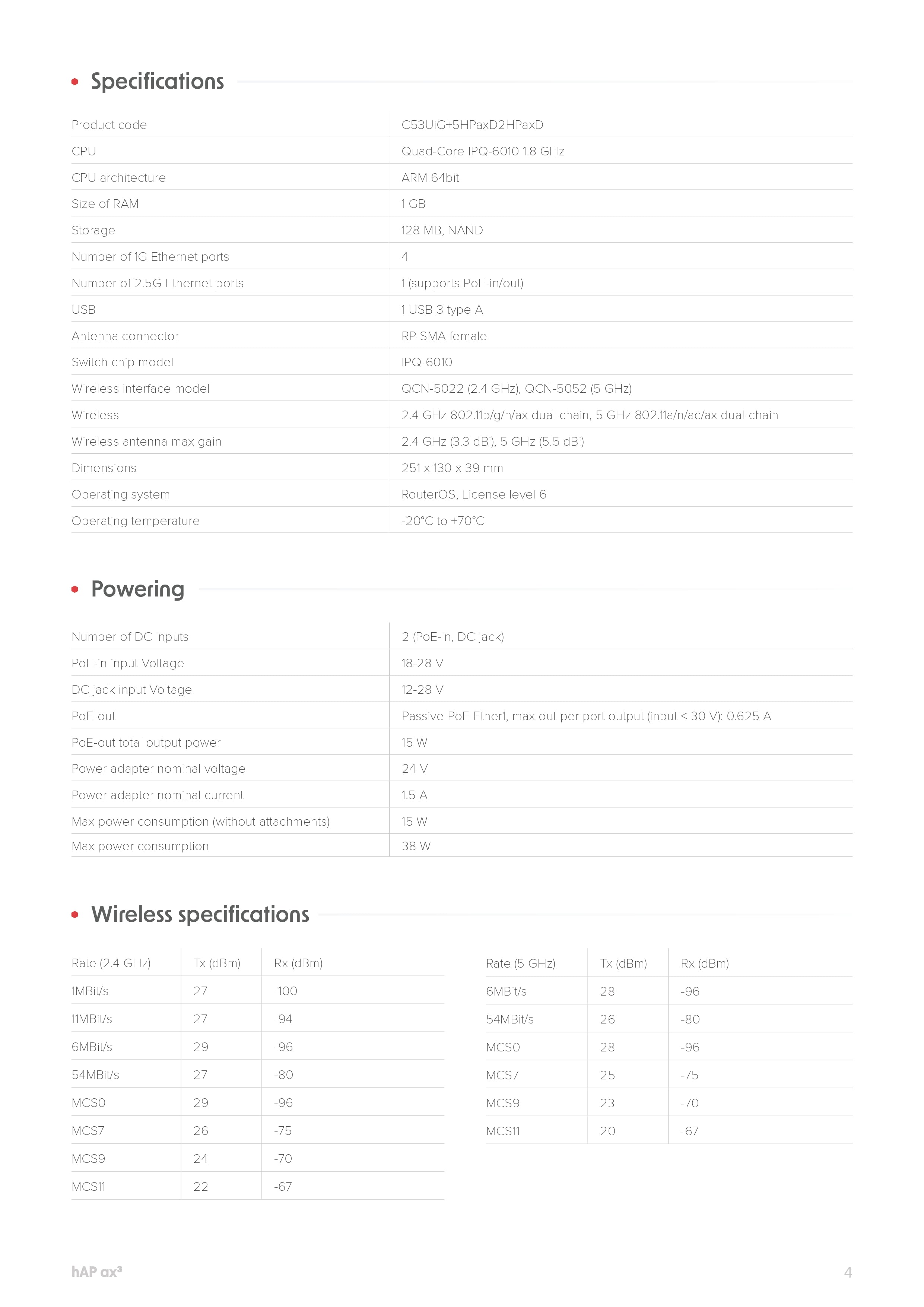 MikroTik hAP ax³ Gen 6 AX Home Access Point, Quad-Core 1.8GHz, 2.5G Ethernet, PoE, USB 3.0, WPA3, Dual-Band Wi-Fi 6