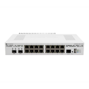 جهاز التوجيه الأساسي السحابي MikroTik CCR2004-16G-2S+PC، يحتوي على 16 منفذ إيثرنت بسرعة جيجابت، ومنفذين SFP+ بسرعة 10G، ومعالج رباعي النوى بتردد 1.2GHz، وذاكرة RAM بسعة 4GB، ونظام RouterOS v7
