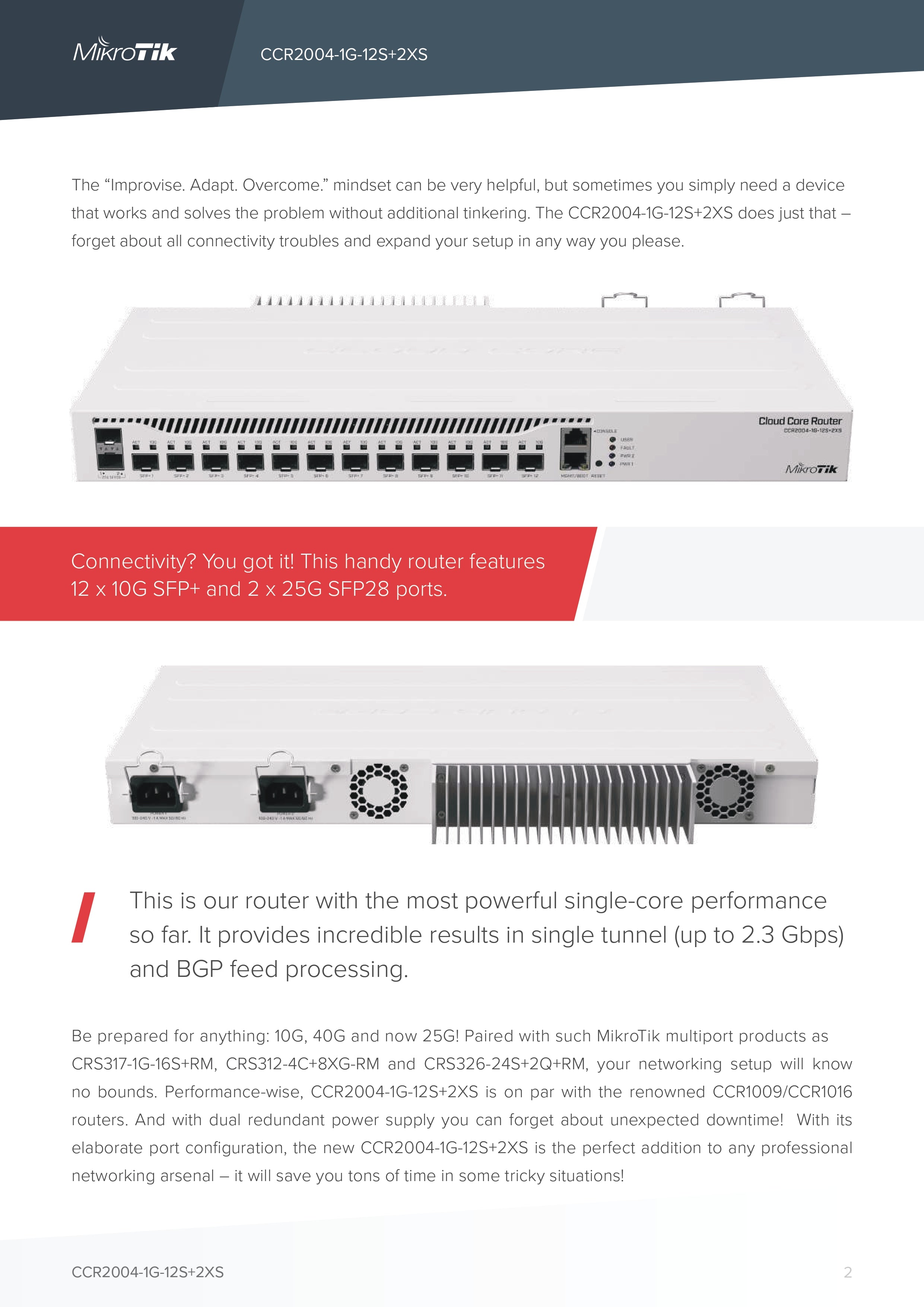 MikroTik Cloud Core Router | 12x 10G SFP+ | 2x 25G SFP28 | 1x Gigabit | 4-Core CPU | 4GB RAM | Dual AC PSU | RouterOS L6