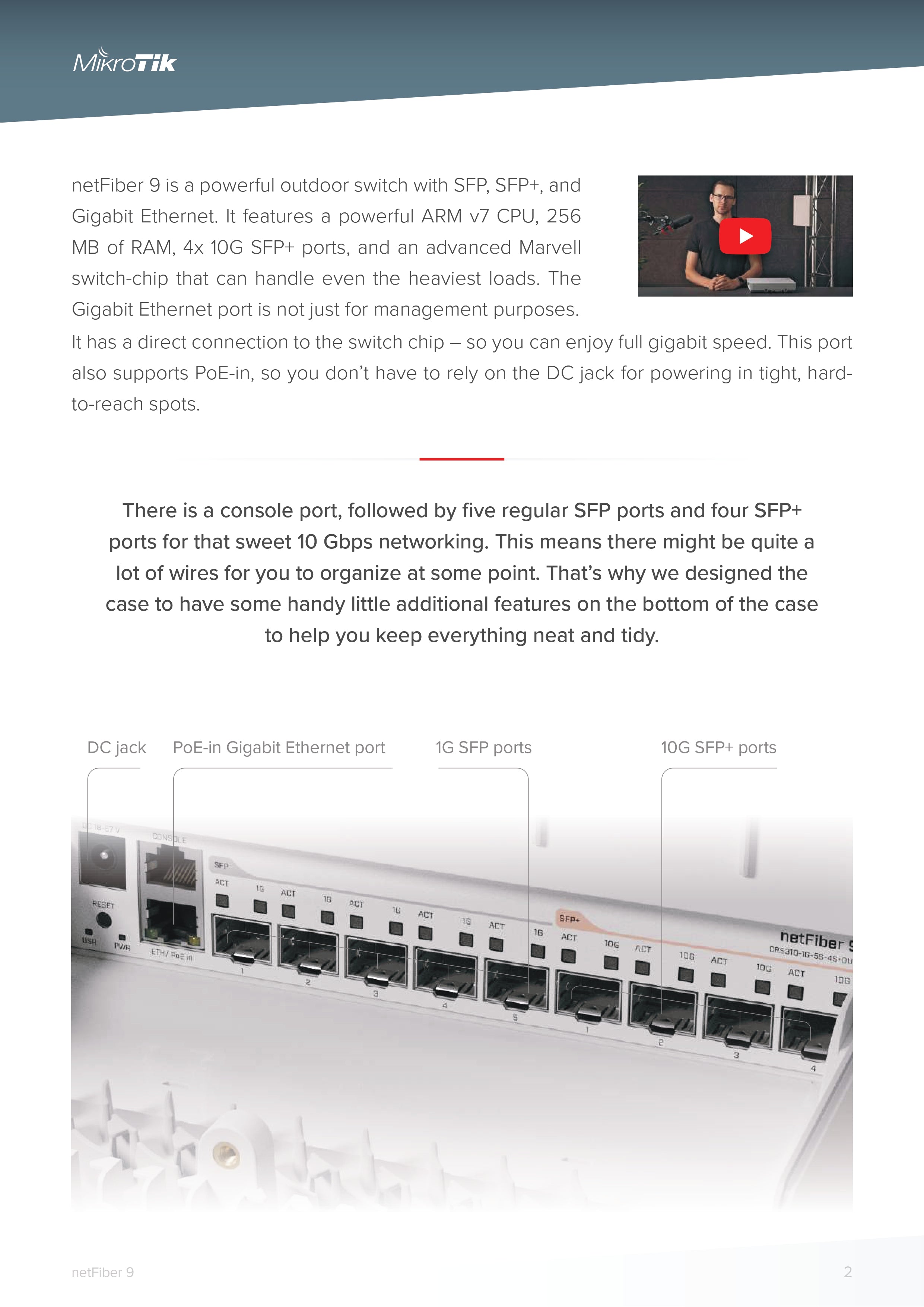 MikroTik netFiber 9 Outdoor Switch | 5x SFP | 4x SFP+ 10G | 1x Gigabit Ethernet | PoE-in | Rugged Case | RouterOS L5
