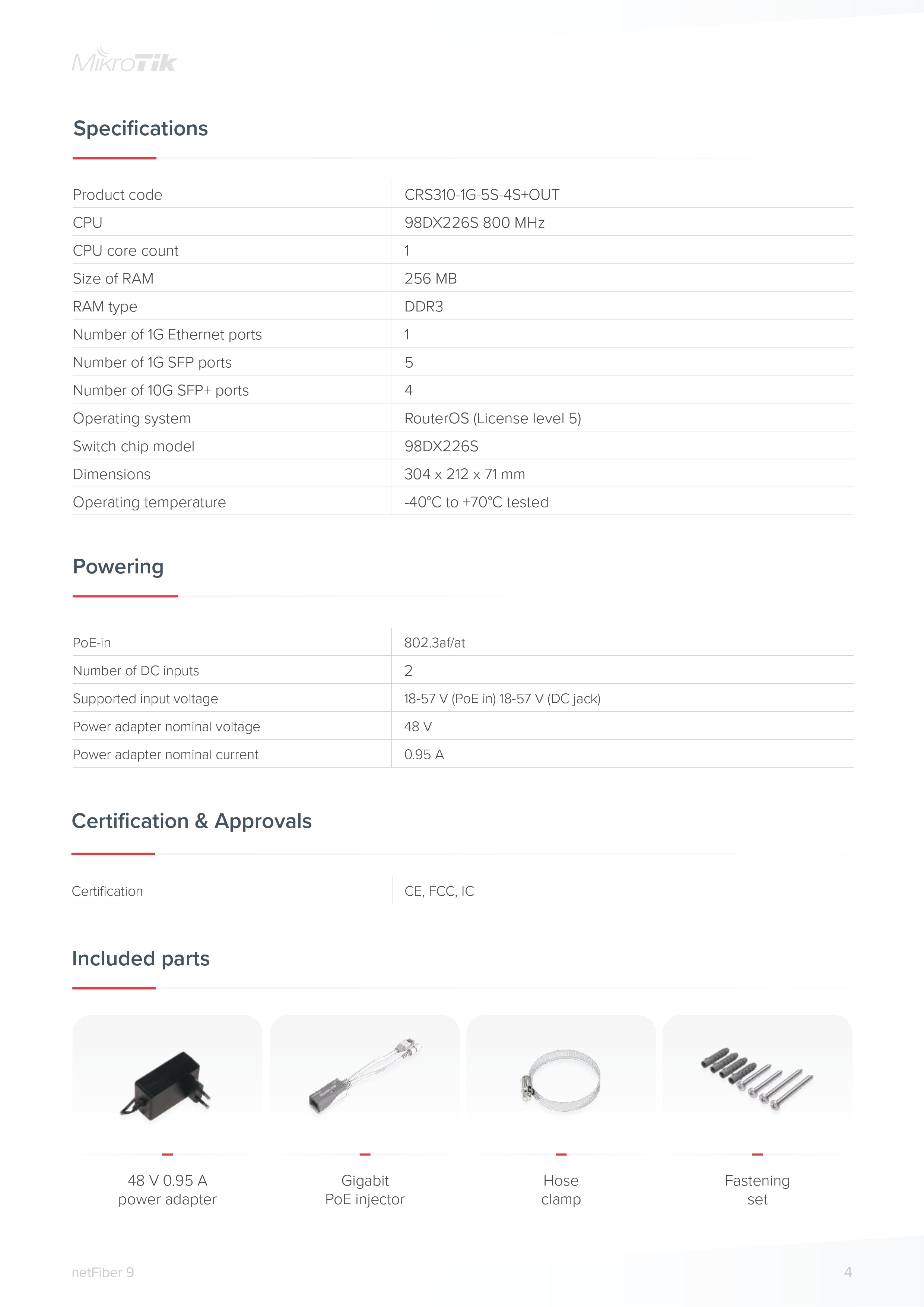 MikroTik netFiber 9 Outdoor Switch | 5x SFP | 4x SFP+ 10G | 1x Gigabit Ethernet | PoE-in | Rugged Case | RouterOS L5