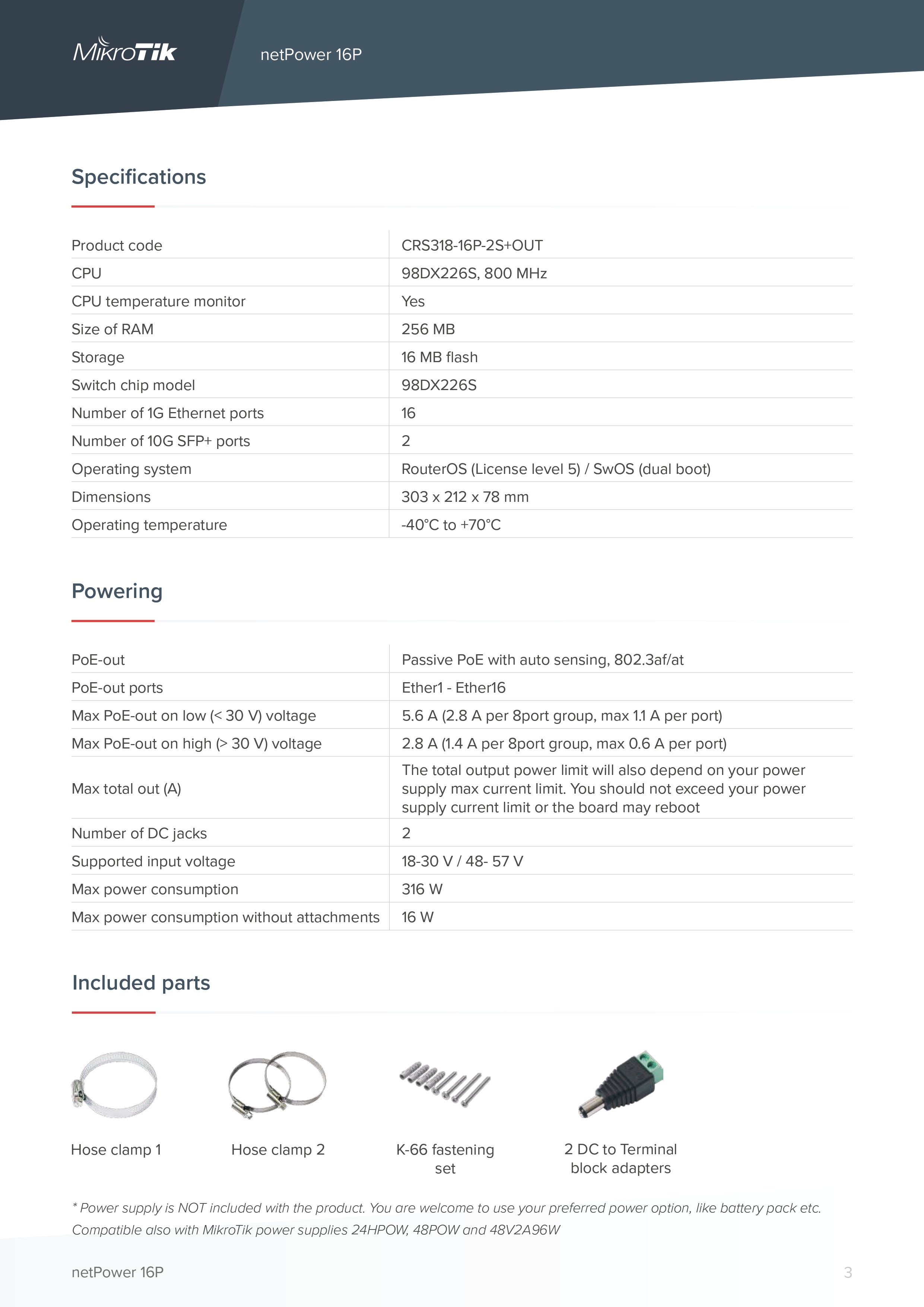 MikroTik netPower 16P Outdoor Switch | 16x Gigabit PoE-out | 2x 10G SFP+ | Passive PoE | RouterOS/SwOS | Tower/Rack Mount