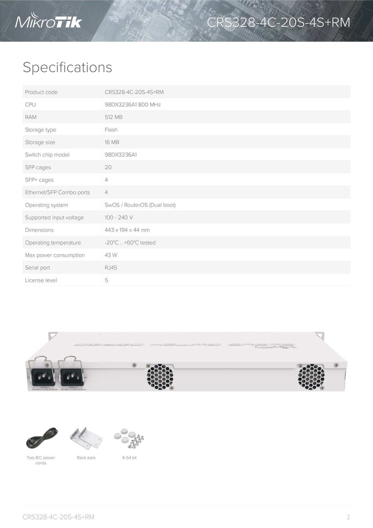 مفتاح MikroTik ذكي، 20 منفذ SFP، 4 منافذ SFP+ بسرعة 10G، 4 منافذ مدمجة، مزودا طاقة مزدوجان، RouterOS/SwOS، قابل للتركيب في حامل 1U