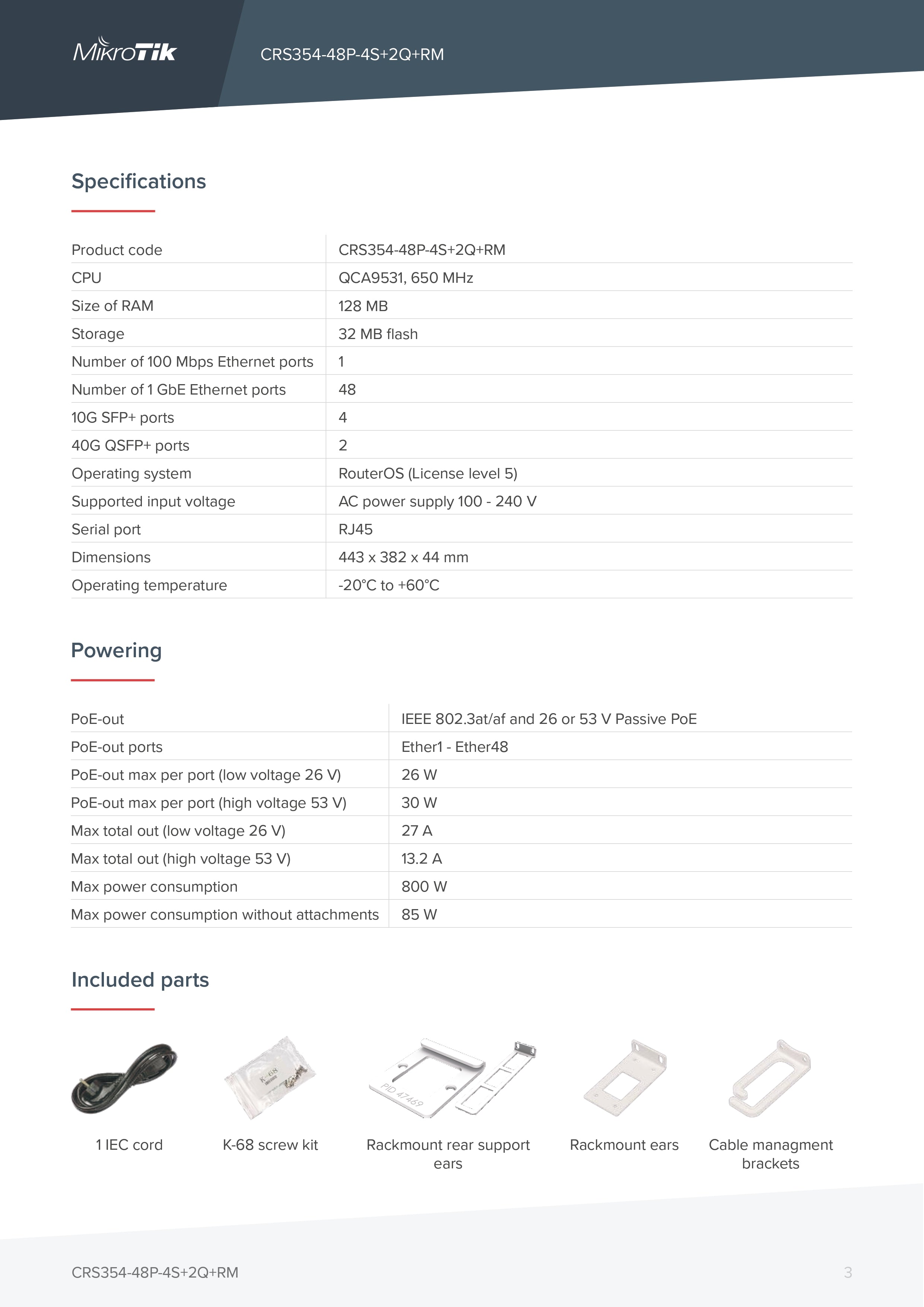 MikroTik 48-Port PoE+ Gigabit Switch with 4 x 10G SFP+ & 2 x 40G QSFP+ Ports, 800W Max Power, Ideal for High-Speed Networking