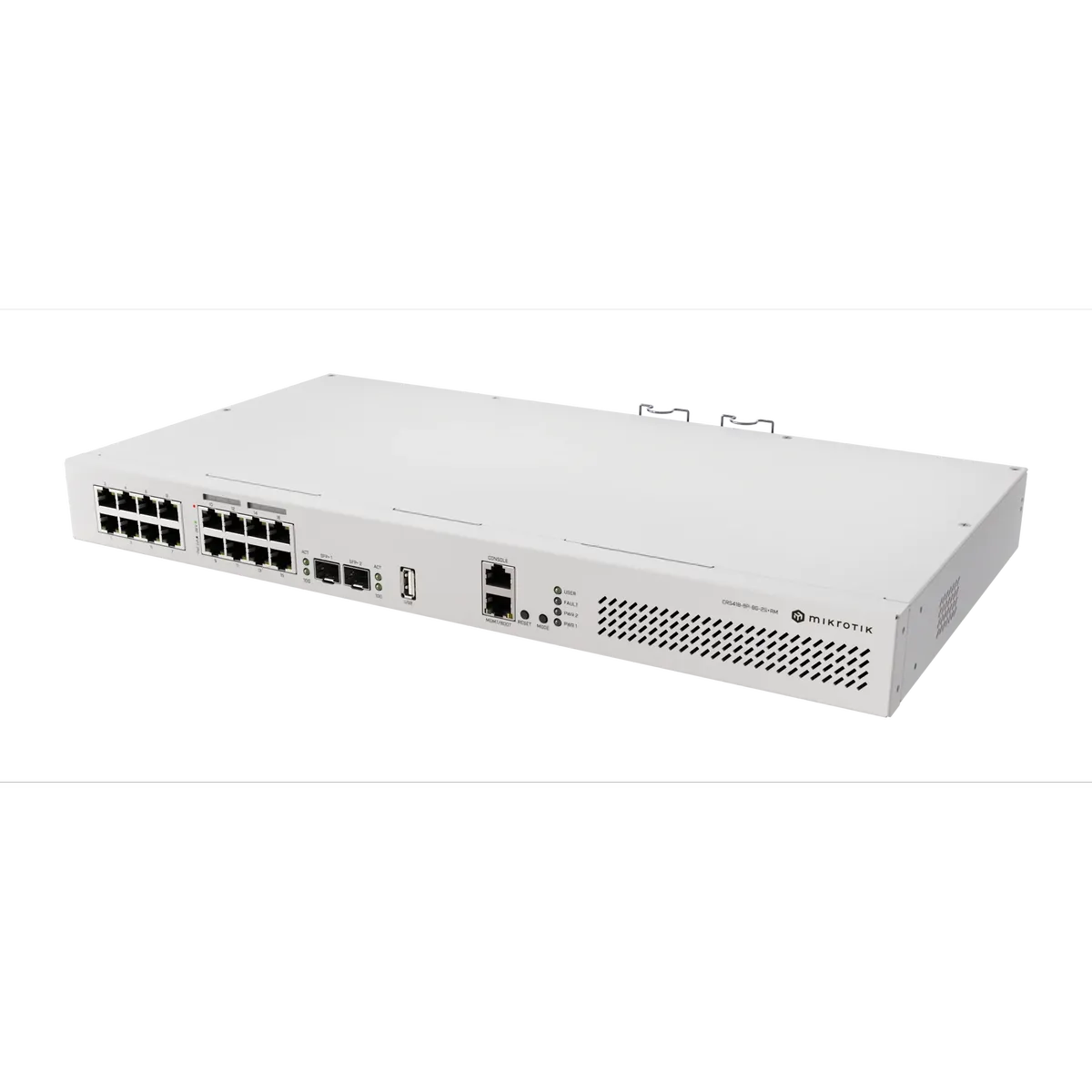 مفتاح توجيه سحابي MikroTik CRS418-8P-8G-2S+RM، 17 منفذ جيجابت، 8 منافذ PoE-Out، 2 منفذ 10G SFP+، نظام تشغيل RouterOS L5، قابل للتثبيت في الرف
