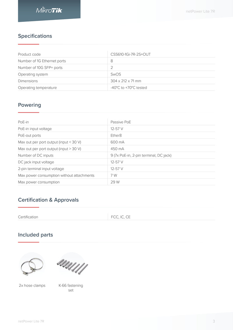 MikroTik netPower Lite 7R Outdoor Reverse PoE Switch with 8 Gigabit Ethernet Ports, 2 10G SFP+ Ports, and Passive PoE Power Options
