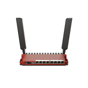 جهاز توجيه جيجابت MikroTik L009UiGS-2HaxD-IN مزود بشبكة واي فاي AX، و8 منافذ إيثرنت، وSFP بسرعة 2.5 جيجاهرتز، ومنفذ USB 3.0، ووحدة معالجة مركزية ARM، ومدخل/مخرج PoE، ودعم للحاويات، وغطاء أحمر