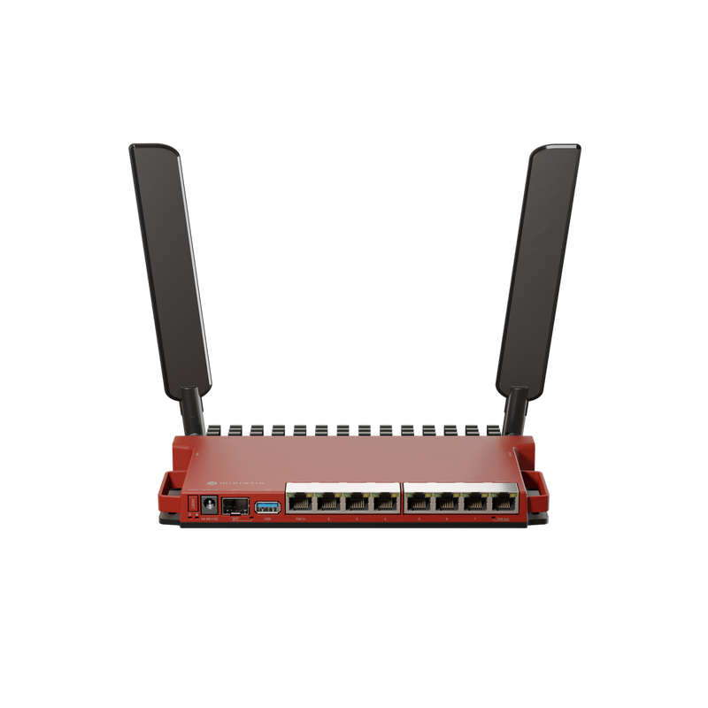 MikroTik L009UiGS-2HaxD-IN Gigabit Router with AX Wi-Fi, 8x Ethernet, 2.5G SFP, USB 3.0, ARM CPU, PoE In/Out, Container Support, Red Enclosure
