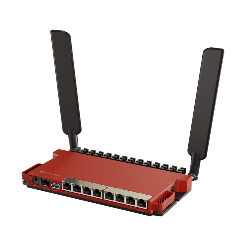 MikroTik L009UiGS-2HaxD-IN Gigabit Router with AX Wi-Fi, 8x Ethernet, 2.5G SFP, USB 3.0, ARM CPU, PoE In/Out, Container Support, Red Enclosure