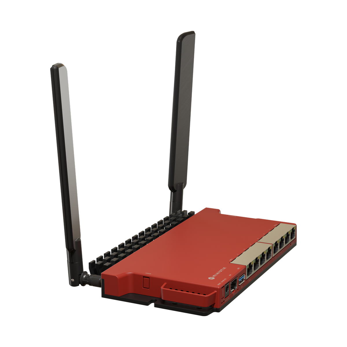 جهاز توجيه جيجابت MikroTik L009UiGS-2HaxD-IN مزود بشبكة واي فاي AX، و8 منافذ إيثرنت، وSFP بسرعة 2.5 جيجاهرتز، ومنفذ USB 3.0، ووحدة معالجة مركزية ARM، ومدخل/مخرج PoE، ودعم للحاويات، وغطاء أحمر