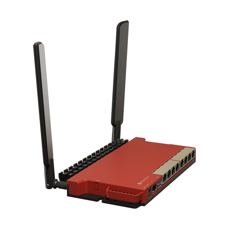 MikroTik L009UiGS-2HaxD-IN Gigabit Router with AX Wi-Fi, 8x Ethernet, 2.5G SFP, USB 3.0, ARM CPU, PoE In/Out, Container Support, Red Enclosure