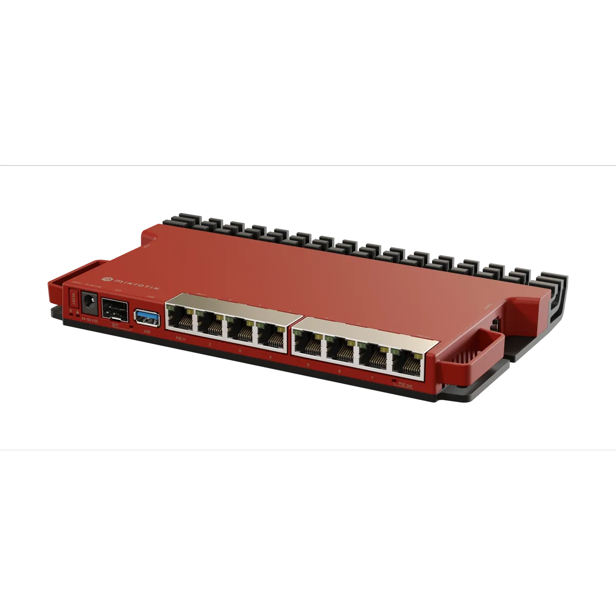 راوتر MikroTik L009UiGS-RM، 8 منافذ جيجابت، 1x SFP، USB، نظام RouterOS v7، راوتر للمؤسسات قابل للتركيب على الرف