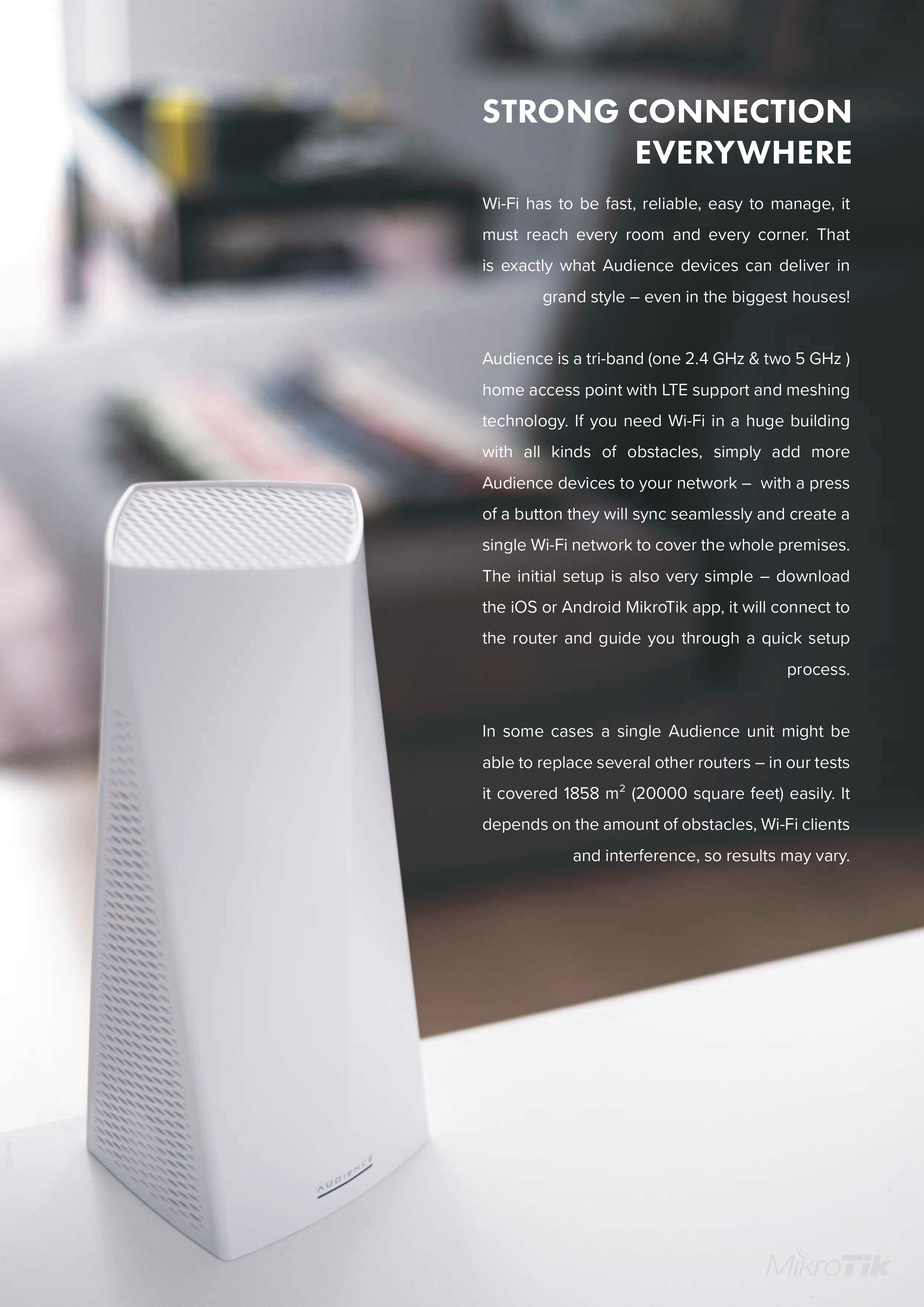 MikroTik Audience Tri-Band Mesh WiFi Router with Dual 5GHz, 2.4GHz, Gigabit Port, and PoE Support