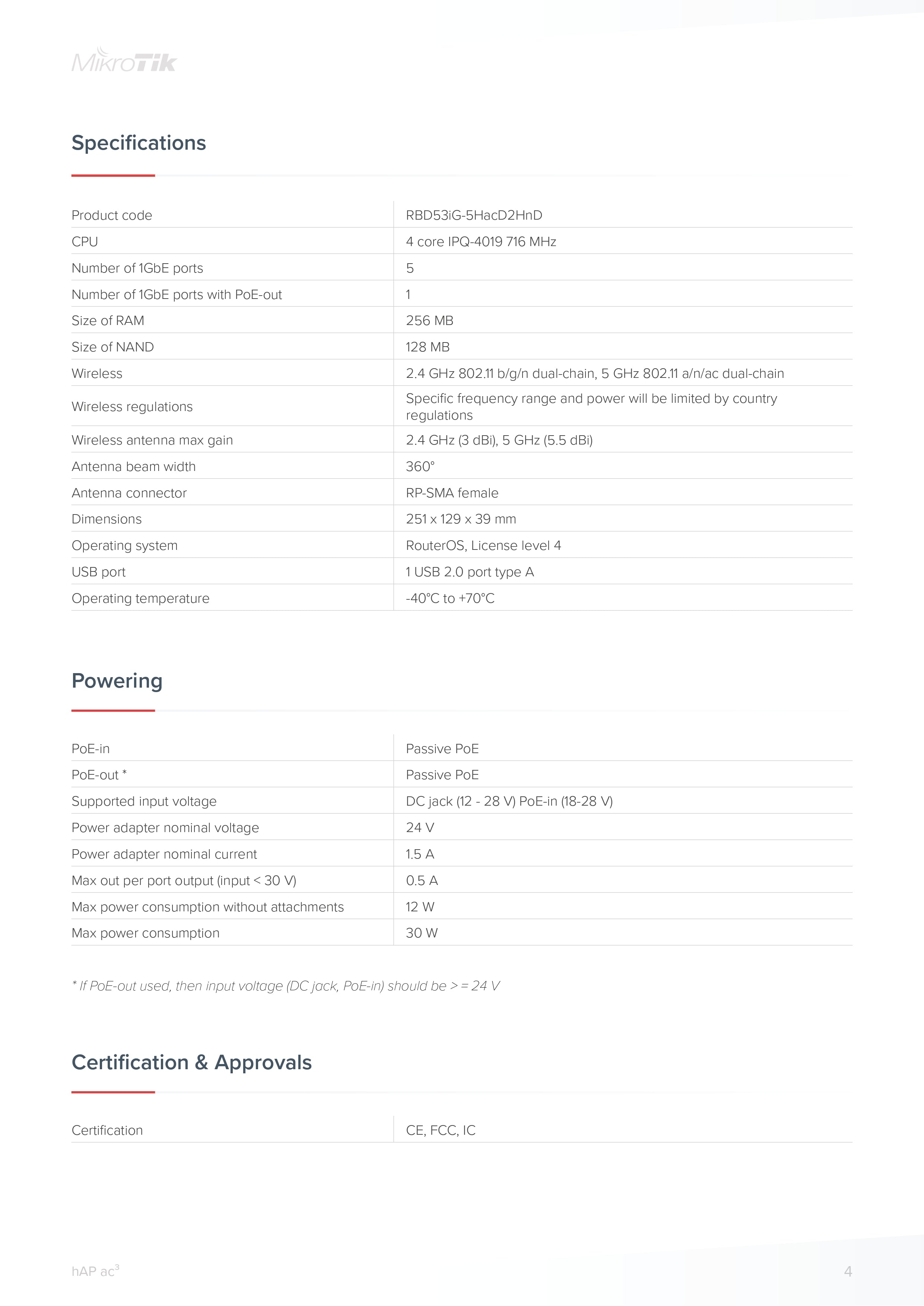 جهاز التوجيه اللاسلكي MikroTik hAP ac³ مزدوج النطاق مع 5 منافذ جيجابت، وهوائيات خارجية عالية الكسب، USB، PoE-in/PoE-out، ونظام RouterOS
