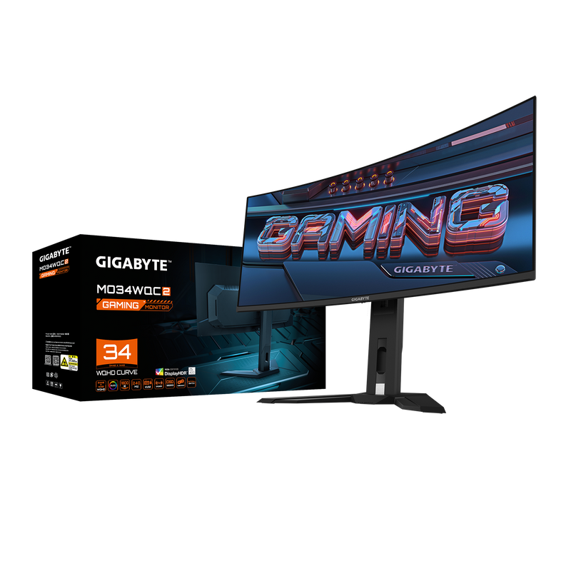 GIGABYTE MO34WQC2 34" QD-OLED Curved Gaming Monitor – WQHD, 240Hz, 0.03ms, DCI-P3 99%, HDMI 2.1, KVM