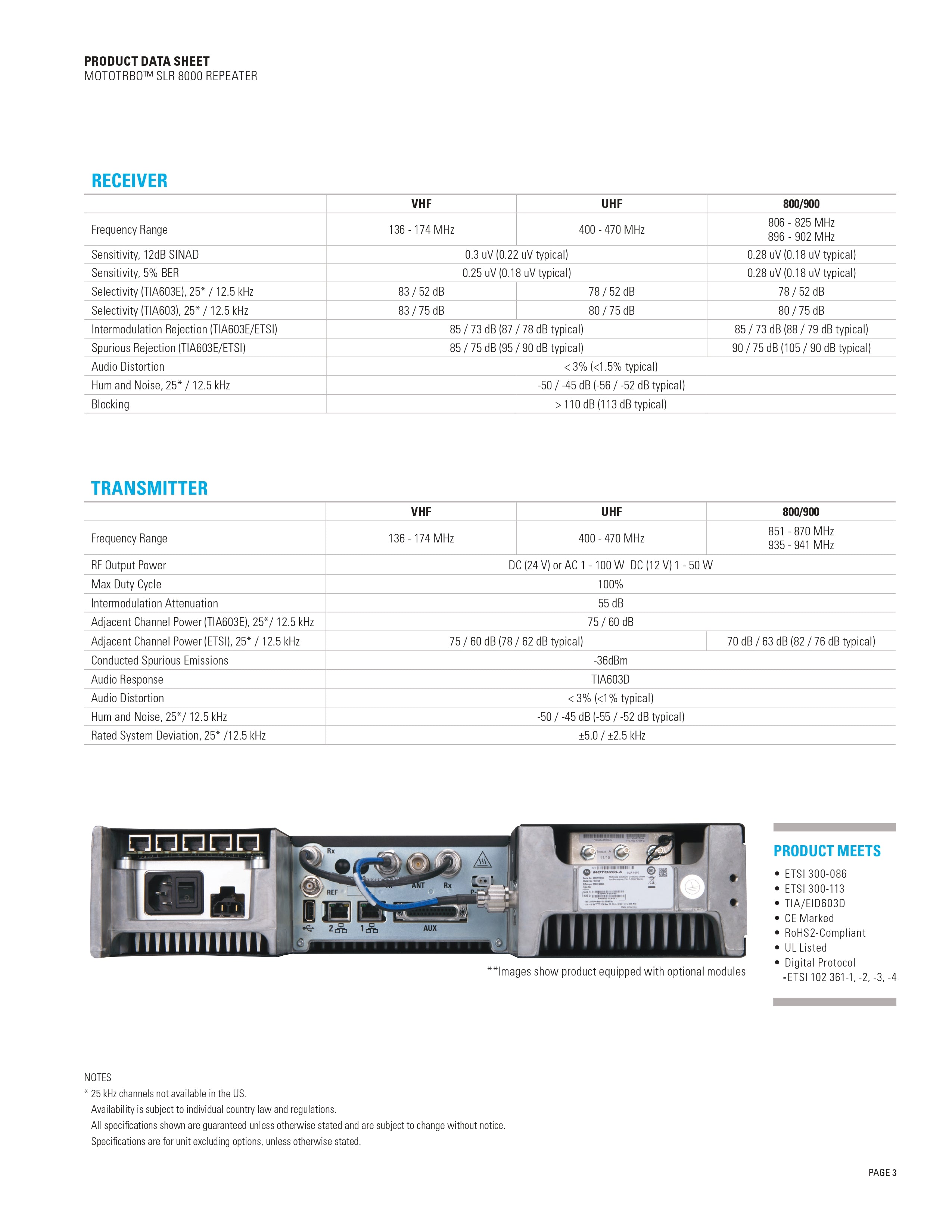 محطة قاعدة/مكرر MOTOROLA MOTOTRBO™ SLR 8000 - ترددات UHF/800/900 ميجاهرتز - 100 واط - أداء عالٍ، وموثوقية عالية، وتوافق رقمي وتناظري