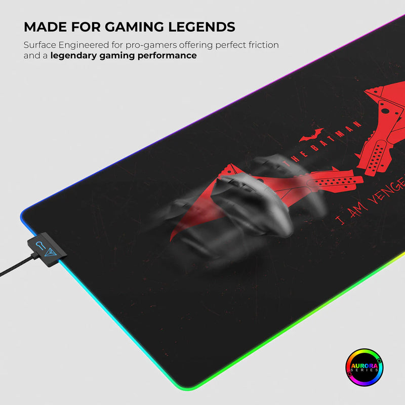 Cybeart | The Batman RGB Gaming Desk Mat (XXL - 900x400x4mm) | Waterproof, Never Slip Base, RGB LED, Esports Grade