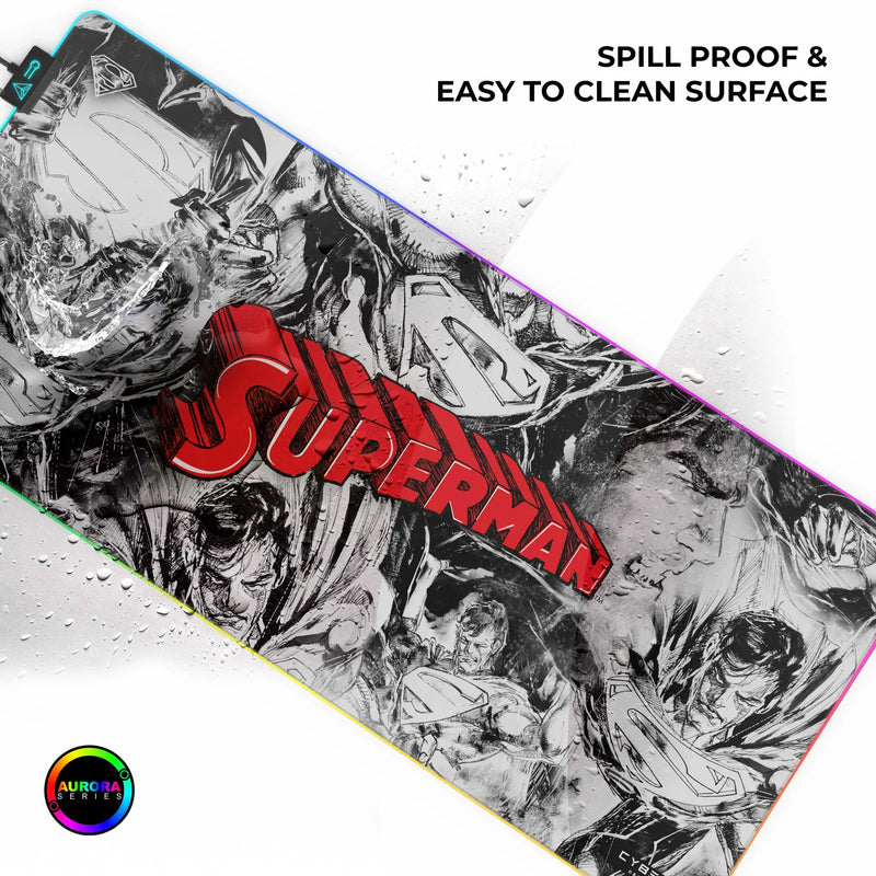 Cybeart | Superman Jim Lee Edition Gaming Desk Mat RGB (XXL - 900x400x4mm) | Waterproof, Never Slip Base, Stitched Edges, Esports Grade