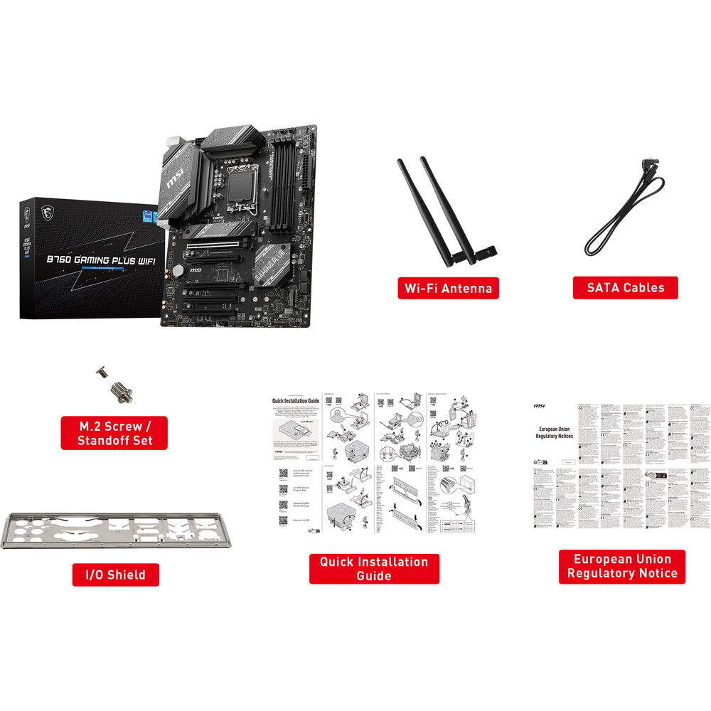 MSI B760 GAMING PLUS WIFI DDR5 ATX Motherboard – LGA1700, Intel B760, DDR5‑6800+ OC, PCIe 4.0 x16×2, 2.5 GbE, Wi‑Fi 6E, USB‑C, M.2 Shield FROZR