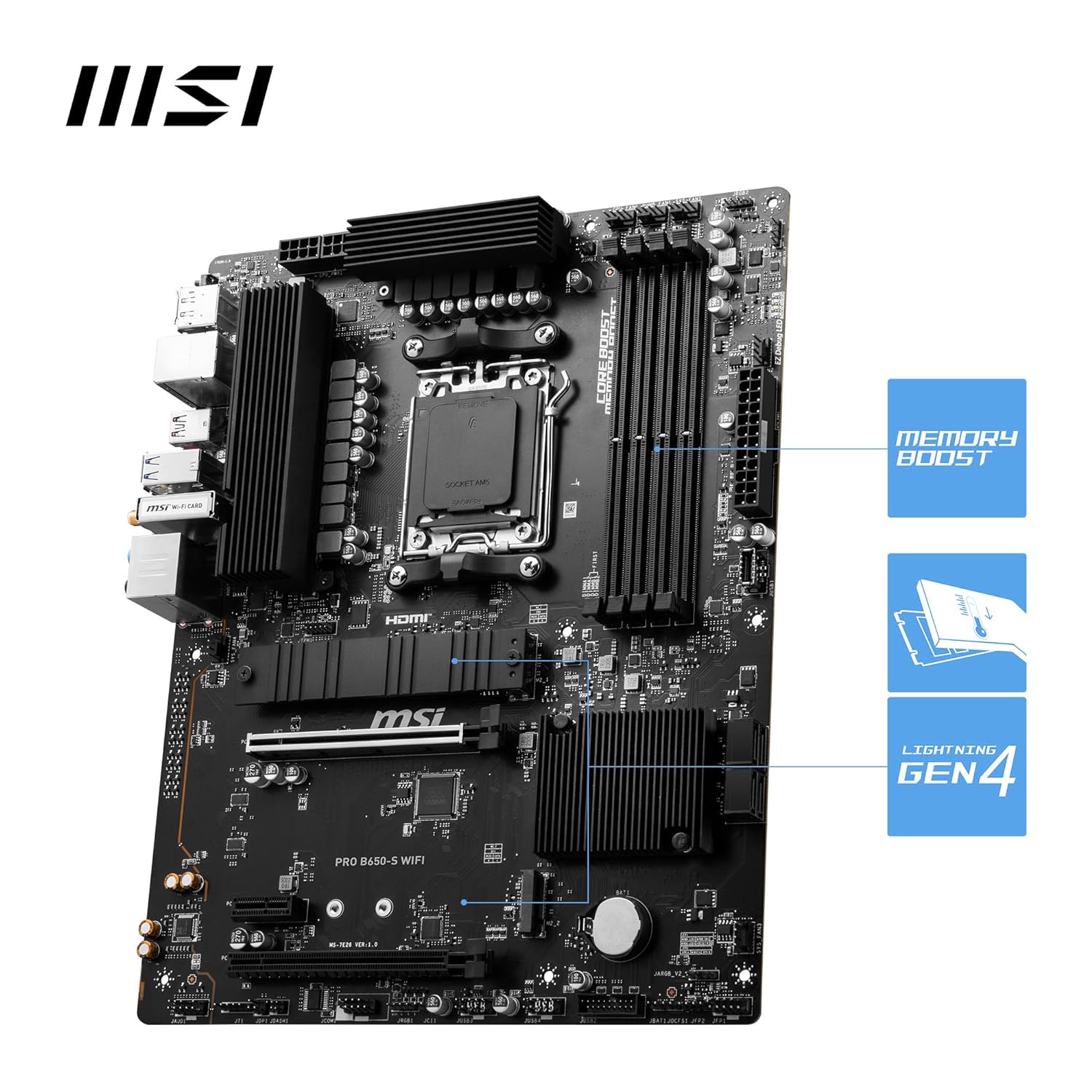 MSI PRO B650-S WiFi ProSeries Motherboard (AMD AM5, ATX, DDR5