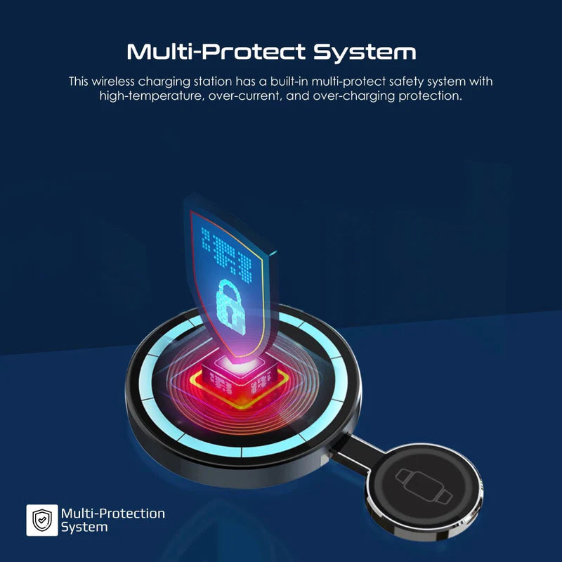 Promate MagRing 2-in-1 Pocket Foldable 15W MagSafe & 3W Apple Watch Wireless Charger — Transparent Ring Design, Kickstand, USB-C