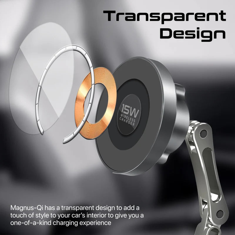 Promate Magnus-Qi SecureGrip ™ 360° Cradleless 15W Magsafe Compatible Wireless Car Charger