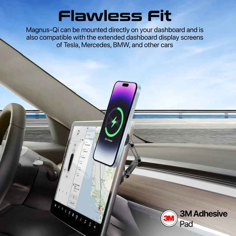 Promate Magnus-Qi SecureGrip ™ 360° Cradleless 15W Magsafe Compatible Wireless Car Charger
