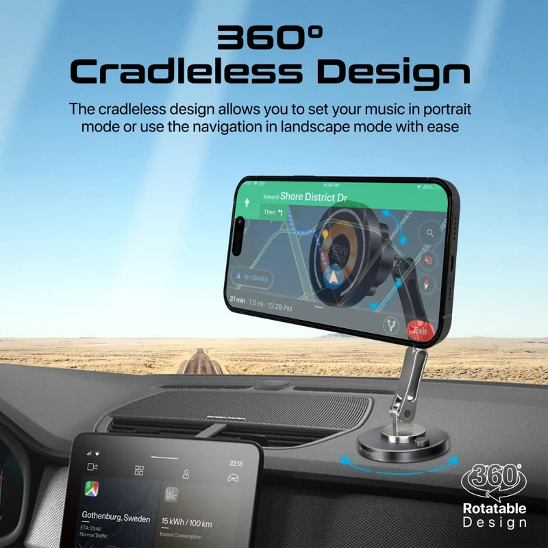 شاحن سيارة لاسلكي Promate Magnus-Qi SecureGrip ™ 360° بدون حامل 15 واط متوافق مع Magsafe